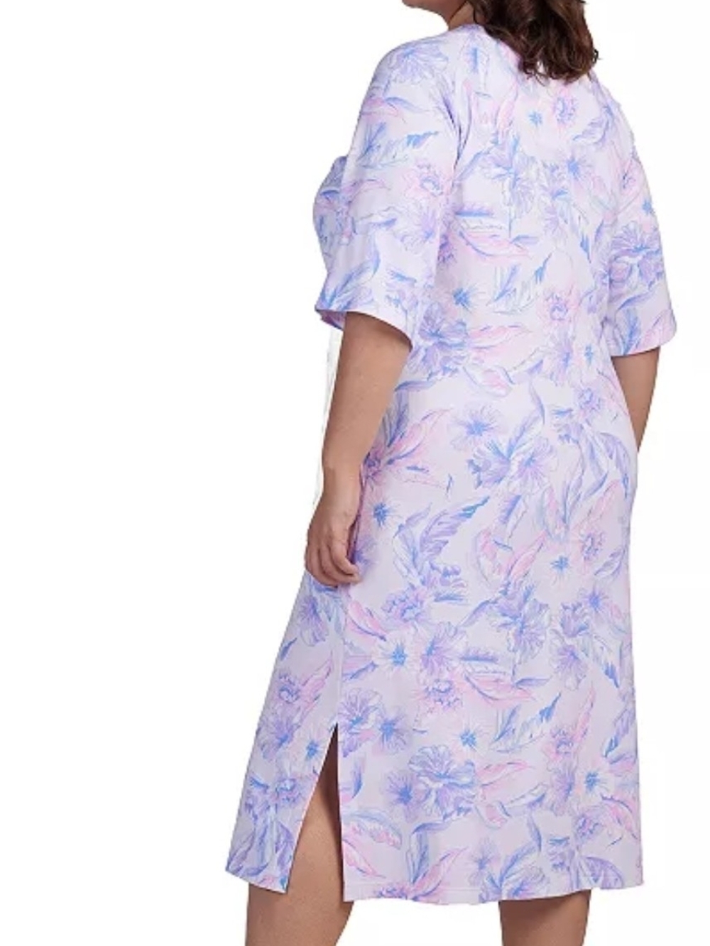 Miss Elaine Lavender Floral Zip-Front Robe - Picture 4 of 7